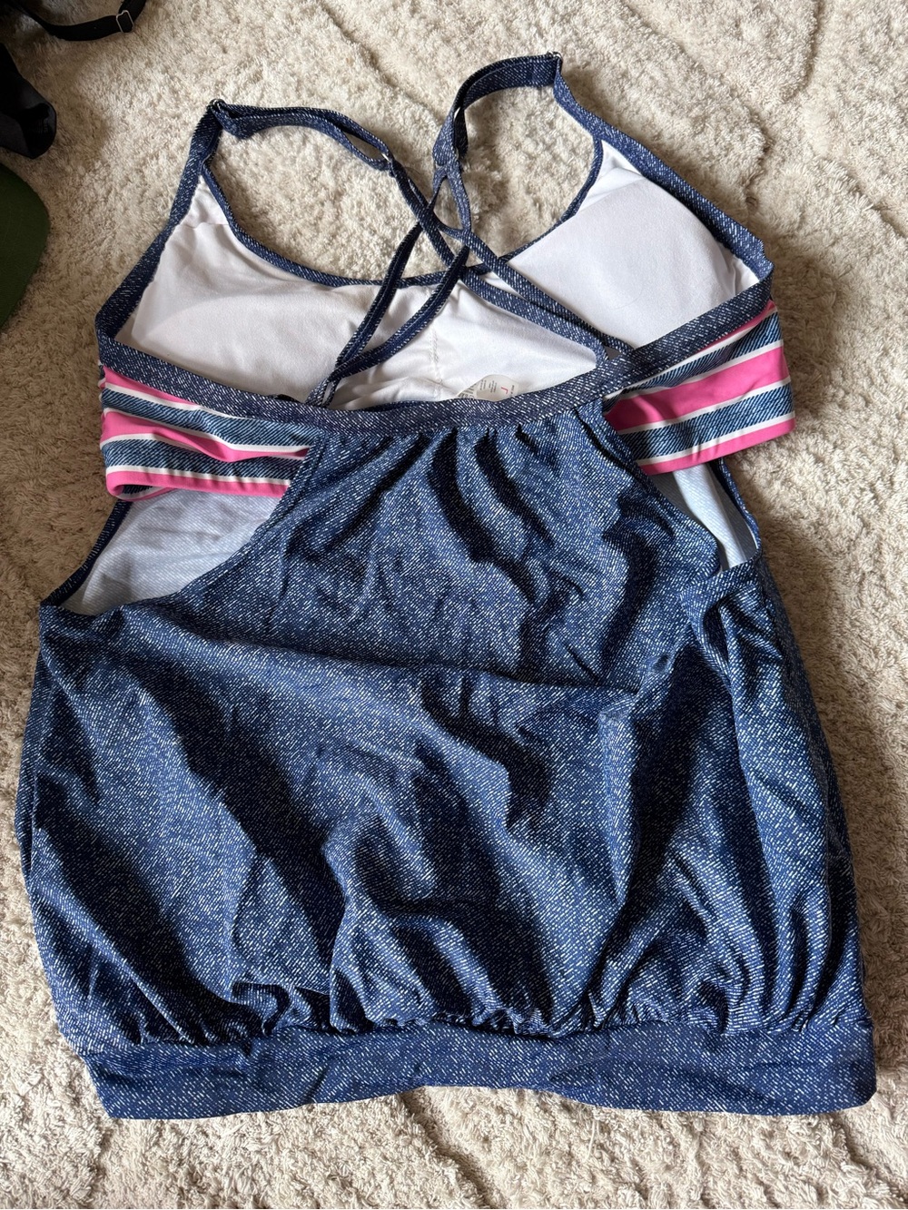 Navy Sparkle Athletic Tank with Pink Stripe Detail